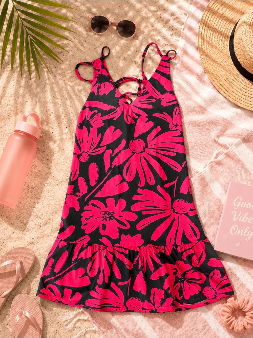 Bright Pink Floral Girl’s Sundress/Bathing Suit Cover Up Size S